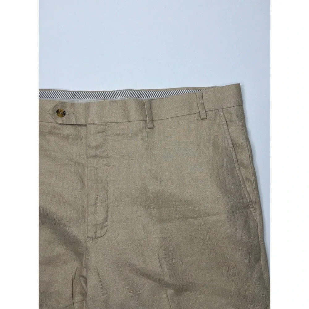 Classic Khaki Texere Flat Front Mens Dress Pants Chinos 100% Linen Size‎ 40 x 29